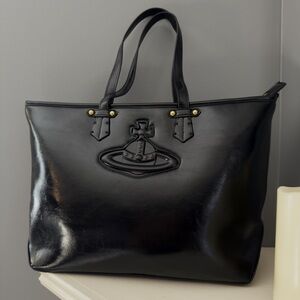 Vivienne Westwood Black Patent Tote Bag Orb Logo